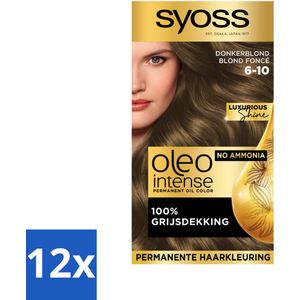 12 x SYOSS - Oleo Intense 6-10 - Haarverf - Permanente Haarkleuring - Donkerblond - Langdurige Kleur - Permanente Haarkleuring - Donkerblond Haar - Haarkleur Zonder Ammoniak - Grijs Haar Dekking - Arganolie