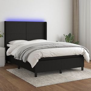 The Living Store Boxspring Bed - LED - 140 x 190 cm - Verstelbaar hoofdbord - Pocketvering - Huidvriendelijk topmatras