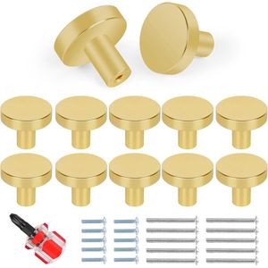 Kastknoppen set van 10, gouden meubelknoppen metalen ladeknoppen deurknoppen moderne ronde knop voor kast, ladeknoppen met twee soorten schroeven