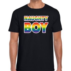 Naughty boy gaypride t-shirt -  zwart shirt met regenboog tekst voor heren - Gaypride kleding XXL