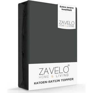 Zavelo Deluxe Katoen-Satijn Topper Hoeslaken Antraciet - 1 Persoons (90x200 cm) - Heerlijk Zacht - Rondom Elastisch - Perfecte Pasvorm