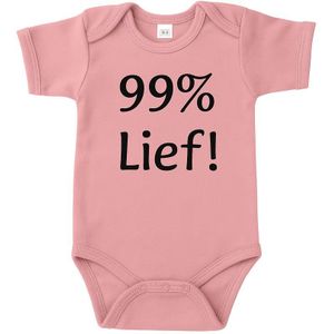 Baby Romper met Tekst '99% lief' – Maat 62 – Roze Romper – Origineel Kraamcadeau voor Jongen of Meisje – Babykleding