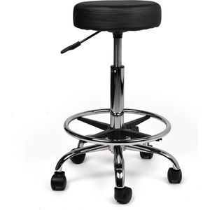 Tabouret Zwart Standaard met Voetring - Zithoogte 50/68cm - kruk op wielen - krukjes - werkkruk - zadelkruk - bureaukruk - kapperskruk - verstelbaar - draaikruk - tabouret - zadelkruk met rugleuning - tot 160kg