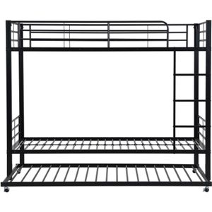 Gotagee IJzeren bed, stapelbed, geschikt voor kinderen en tieners, met uitschuifbaar bed, vier zijhekken op het bovenste bed, ijzer, zwart, 90x200cm&90x190cm