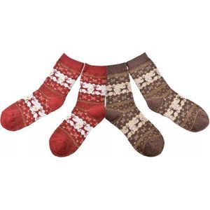 Kerstsokken - Rood/Bruin - 2 paar
