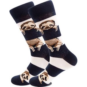 Winkrs | Sokken Heren zwart wit Gestreepte Sokken met Luiaarden | 39-45 Katoen & Elastaan - Grappig cadeau voor mannen en vrouwen