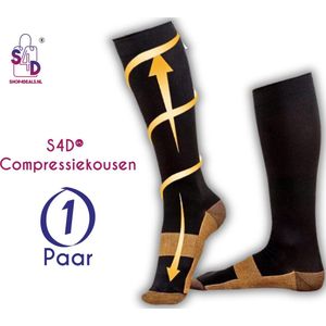 S4D® - Compressiekousen - Steunkousen - Compressie Sokken Voor Sporten, Werken of Reizen - Optimaal Comfort en Prestatie - Maat 40 tot 45 (L/XL) - 1 Paar