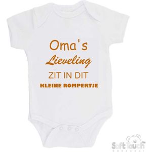 100% katoenen Romper ""Oma's lieveling zit in dit kleine rompertje"" Unisex Katoen Wit/tan Maat 56/62