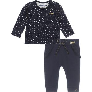 Dirkje Bio Basic SET(2delig) Blauw broekje en Shirt met hartjes - Maat 86