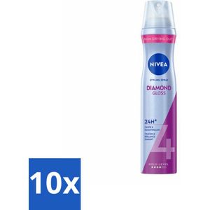 10 x NIVEA - Stylingspray - Diamantglans Verzorging - Sterkte 4 - 250 ml - Haarspray - Diamantglans - Haarspray Met Glans - Haarspray Met Fixatie - Haarspray Voor Haarverzorging