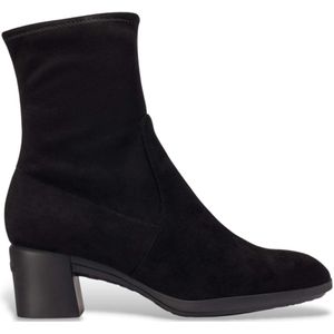 Wonders - H-6706 - Leren Enkellaarsjes - Zwart - 3 tot 5 cm - Ritssluiting - Casual