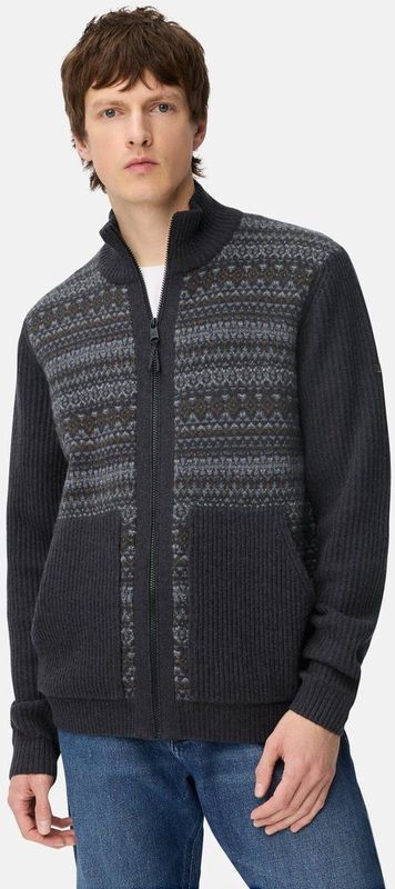 camel active - Cardigan - Marineblauw - Met Opstaande Kraag