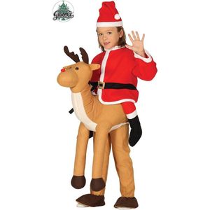 Guirma - Hert & Rendier & Rudolf Kostuum - Kerstman Op Rendier Kind Kostuum - Rood, Bruin - 5 - 6 jaar - Kerst - Verkleedkleding