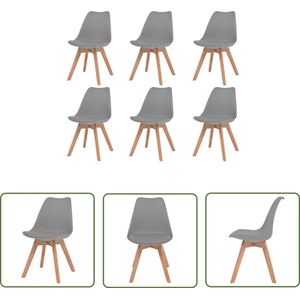 The Living Store Eetkamerstoelen 6 st kunststof grijs - Eetkamerstoelen - Grijze Stoelen - Kunststof Stoelen - Hout Meubilair - Beukenhouten Stoelen