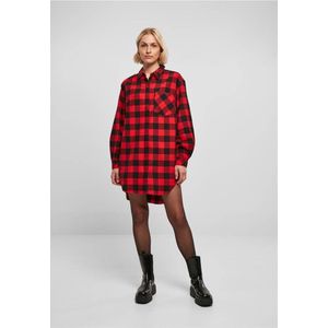 Urban Classics - Oversized Check Flannel Blouse - XS - Zwart/Rood