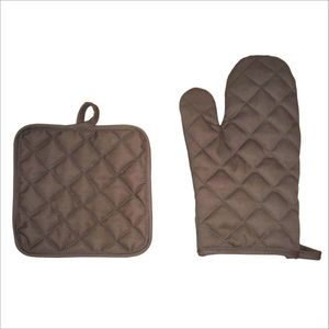 Ovenwant en Pannenlap (4 delige set) Taupe bruin