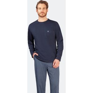 Blauwe heren pyjama Hajo blokjesdesign - Blauw - Maat - 48