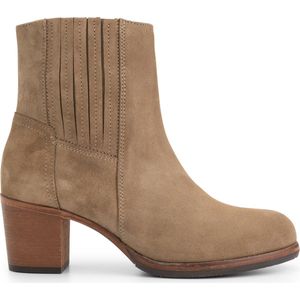 Mysa Pentas Suede - Dames Leren Enkellaarzen - Nette Chelsea boots op hak - Taupe Suede Leer - Maat 41