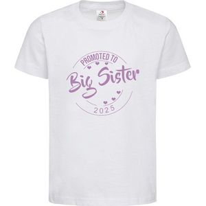 Shirt Aankondiging zwangerschap Promoted to Big Sister 2025 | korte mouw | Wit/lila | maat 122/128 zwangerschap aankondiging bekendmaking Baby big sis sister Grote Zus