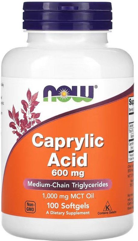 NOW Supplementen, Caprylzuur 600 mg, MCT (Medium-Chain Triglyceriden), 100 softgels