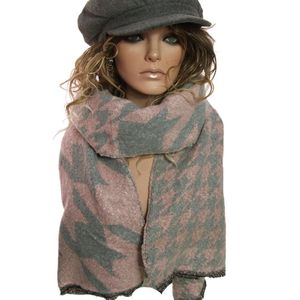 Zachte XXL dames sjaal met houndstooth print van acryl kleur roze grijs
