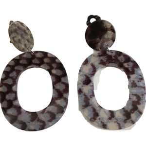 Petra's Sieradenwereld - Clipoorbel hanger snake shiny grey dark blue kunststof (296)