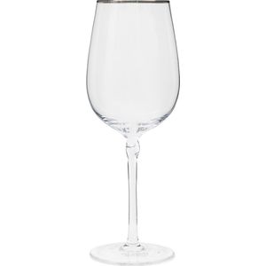 Rivièra Maison - Wijnglas - Valloire - Witte Wijn - met Halve Draai en Zilveren Rand - Glas