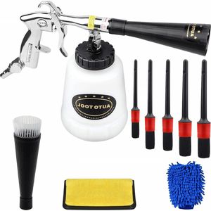 Perslucht hogedrukreinigingspistool met instelbare luchtdruk en nikkel coating - auto reinigen - mondstuk, handschoenen, borstels