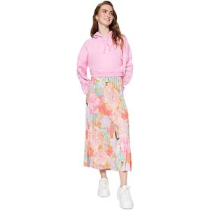 Trendyol Lila Bloemmotief Geplooide, Elastische Taille Geweven Rok Tctss23Ee00018