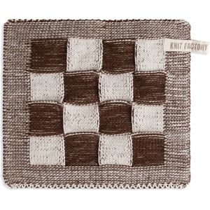 Knit Factory - Gebreide Pannenlap Block - Pannenlappen - Ecru/Chocolate - 23x23 cm