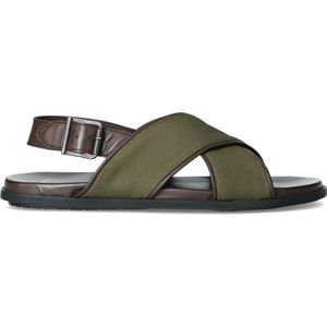 Manfield - Heren - Bruine leren sandalen met groene details - Maat 41