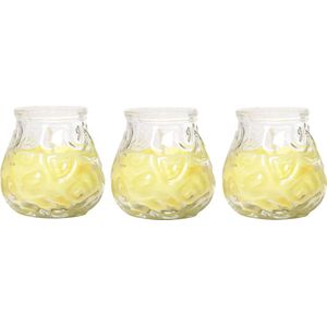 3x Citronella lowboy tuin/huis kaarsen in glas 7 cm - Binnen/buiten kaarsen - Anti muggen/insecten artikelen