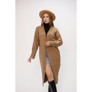 Damesvest lang met zakken | Licht Bruin