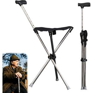 Allecto Plus - Opvouwbare wandelstok met zitje en antislipbasis, draagbaar en licht, 100 kg draagvermogen, voor senioren, 140-190 cm, outdoor.