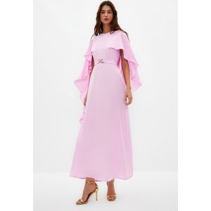 Trendyol Lila Cape Met Riem En Gedetailleerde Elegante Geweven Avondjurk Tctss24Db00003