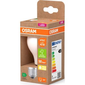 OSRAM LED Superstar Classic LED-lamp A 40 in klassieke bolvorm van matglas, 2,2 W, 470 lm, E27 fitting, 2700 K voor warm wit licht, EEK A, diameter 60 mm.