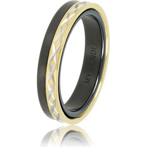 *My Bendel - Mooie ring zwart met goud kruis motief - Exclusieve duo-ring van zwart keramiek met gold plated kruismotief - Met luxe cadeauverpakking