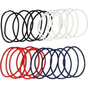 Haarsoires Haarelastieken basic - Dun zonder metaal – Rood wit blauw zwart - Set van 24 - Eenvoudige Haar Elastieken voor Dagelijks Gebruik