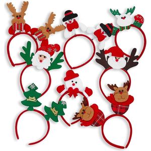 Kerst Head Boopers - 8 Stuks Assorti Leuke Feestelijke Ontwerpen - Kinderen en Volwassenen One Size - Xmas Party Verkleed Accessoires - Geschenkset en Kousvullers