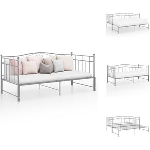 vidaXL Bedbank - Grijs - 206.5 x 185 x 89.5 cm - Geschikt voor matras 90 x 200 cm - Met zijplank - Stevige metalen constructie - Bed