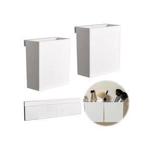 Make-upkwasten, houder, cosmetica-organizer, borstelhouder, multifunctionele make-uporganizer, wandmontage, afneembaar, 2 vakken, geschikt voor slaapkamer, badkamer, make-uptafel, spiegelkast (wit)