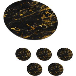 Onderzetters voor glazen - Rond - Marmer - Zwart - Goud - 10x10 cm - Glasonderzetters - 6 stuks
