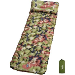 Isomat, zelfopblazend, 10 cm hoog, campingluchtmatras met geïntegreerd hoofdkussen, outdoor campingmat, slaapmat, kleine verpakkingsmaat met voetpomp, luchtcelmat, opblaasbaar