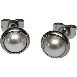 Aramat jewels ® - Parel zweerknopjes oorbellen wit zilverkleurig chirurgisch staal 8mm