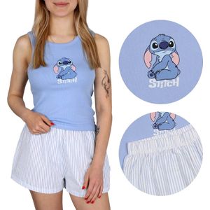 Stitch Disney Blauwe Dames Hemdtop Pyjama, Zomer, Katoenen Pyjama