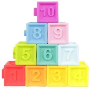 Babyblokken - Babyspeelgoed- Zachte bouwblokken- Siliconen blokken set - Veilig vanaf 6 maanden - 10 Blokkenset