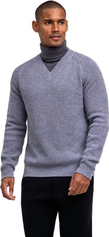 FALKE - Gebreide Trui - Heren - V-hals - Parelstructuur - RWS-gecertificeerde Scheerwol