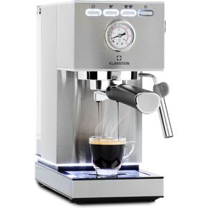 Klarstein Pausa Espressomachine - 1350 Watt - 20 Bar druk - Inhoud Waterreservoir: 1,4 Liter - Beweegbaar opschuimpijpje - Uitneembaar lekbakje - Roestvrijstalen behuizing - Zilver