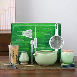 Japanse Keramische Matcha Set - 9 Stuks - Geschenkdoos - Geschenk set - Groen - Match - Thee - Groene Thee - Cadeau - Feestdagen - Housewarming - Matcha Bowl - Thee garde - hyakumoto - Tea brush - Kan - Filter - Roestvrij staal lepel - Beker -