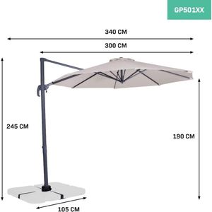 Premium Zweefparasol Bardolino - Ø300cm - 360° draaibaar - Parasol met UV-bescherming - Beige - Incl. beschermhoes met hoge kwaliteit